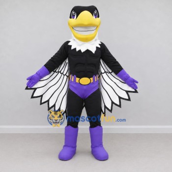 Custom Black and Purple Superhero Bird Character Mascot Costume Adult Full Body Suit for Theme Parties