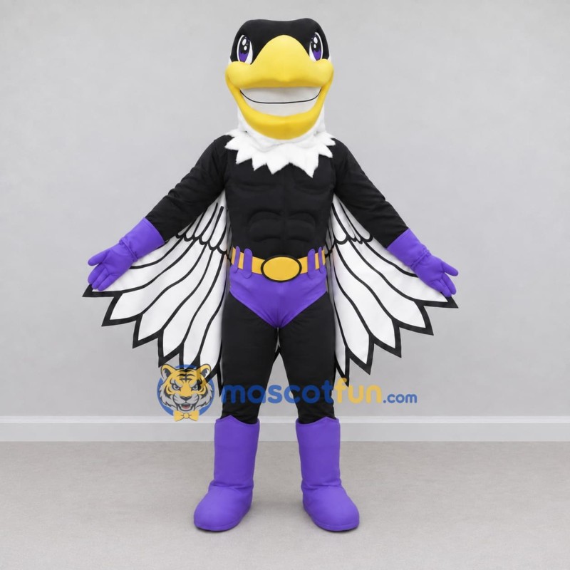 Custom Black and Purple Superhero Bird Character Mascot Costume Adult Full Body Suit for Theme Parties Custom Black and Purple Superhero Bird Character Mascot Costume Adult Full Body Suit for Theme Parties