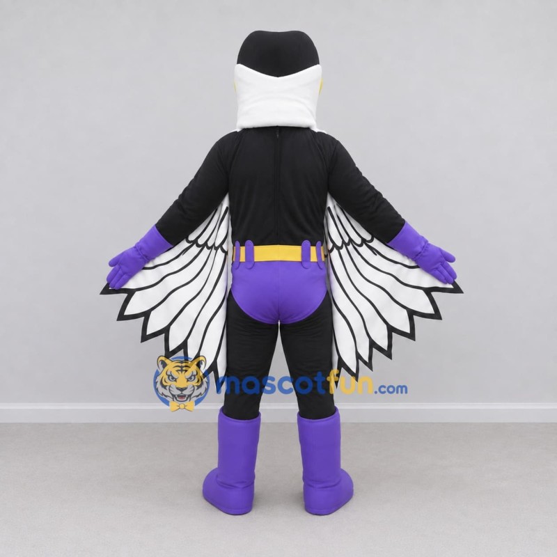 Custom Black and Purple Superhero Bird Character Mascot Costume Adult Full Body Suit for Theme Parties Custom Black and Purple Superhero Bird Character Mascot Costume Adult Full Body Suit for Theme Parties