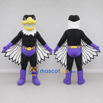Custom Black and Purple Superhero Bird Character Mascot Costume Adult Full Body Suit for Theme Parties