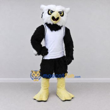 Custom Black and White Owl Character in a Jersey Mascot Costume Adult Full Body Suit for Sports Events Custom Black and White Owl Character in a Jersey Mascot Costume Adult Full Body Suit for Sports Events