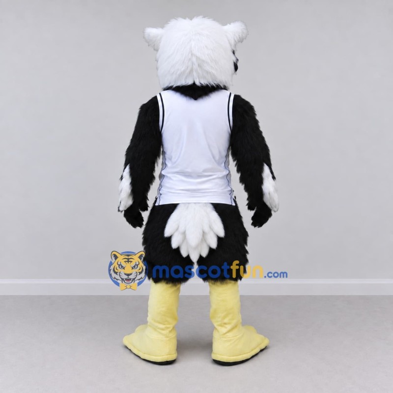 Custom Black and White Owl Character in a Jersey Mascot Costume Adult Full Body Suit for Sports Events Custom Black and White Owl Character in a Jersey Mascot Costume Adult Full Body Suit for Sports Events