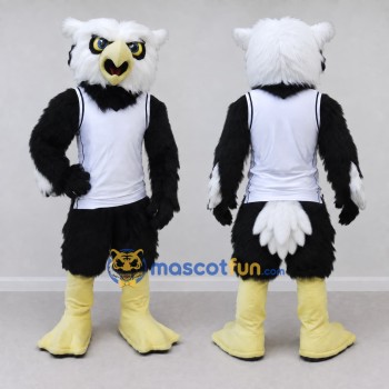 Custom Black and White Owl Character in a Jersey Mascot Costume Adult Full Body Suit for Sports Events