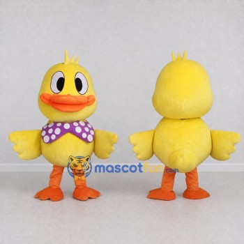 Custom Yellow and Orange Duckling Character with a Bow Tie Mascot Costume Adult Full Body Suit for School Events