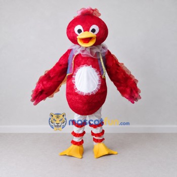 Custom Red and White Bird Character in a Vest Mascot Costume Adult Full Body Suit for Theme Parties