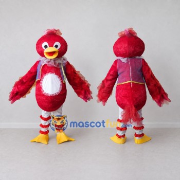 Custom Red and White Bird Character in a Vest Mascot Costume Adult Full Body Suit for Theme Parties