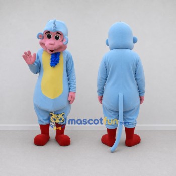 Custom Blue and Pink Monkey Character with a Bow Tie Mascot Costume Adult Full Body Suit for Theme Parties