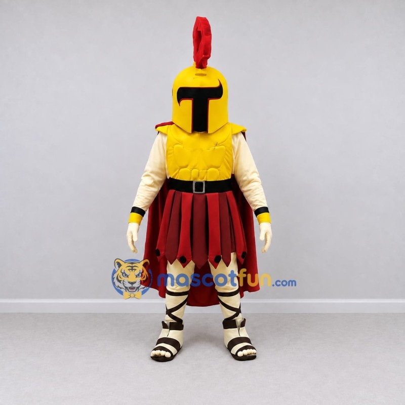 Custom Gold and Red Spartan Warrior Character Mascot Costume Adult Full Body Suit for Theme Parties Custom Gold and Red Spartan Warrior Character Mascot Costume Adult Full Body Suit for Theme Parties