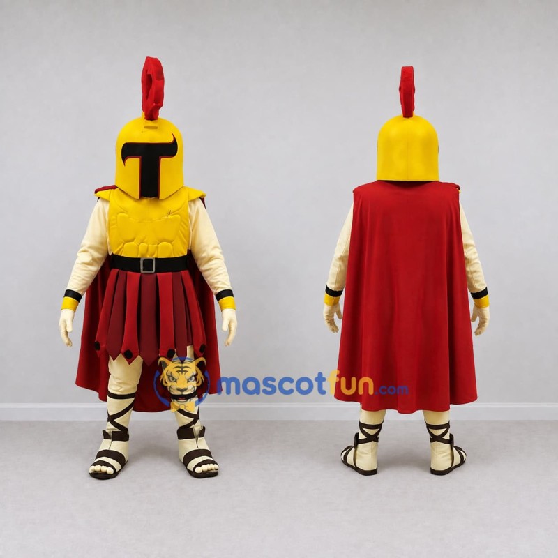 Custom Gold and Red Spartan Warrior Character Mascot Costume Adult Full Body Suit for Theme Parties Custom Gold and Red Spartan Warrior Character Mascot Costume Adult Full Body Suit for Theme Parties