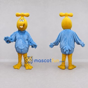 Custom Blue and Yellow Antenna Bird Character Mascot Costume Adult Full Body Suit for Theme Parties