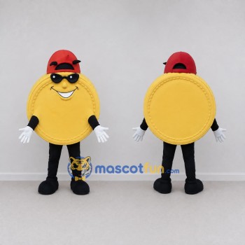 Custom Gold and Black Coin Character with Sunglasses Mascot Costume Adult Full Body Suit for Community Events