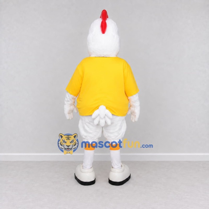 Custom White and Yellow Chicken Character in a T-Shirt Mascot Costume Adult Full Body Suit for Farm Events Custom White and Yellow Chicken Character in a T-Shirt Mascot Costume Adult Full Body Suit for Farm Events