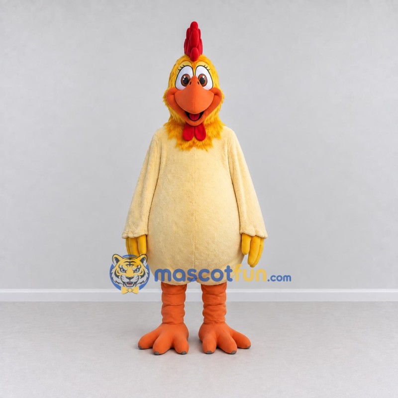 Custom Cream and Orange Chicken Character Mascot Costume Adult Full Body Suit for Farm Events Custom Cream and Orange Chicken Character Mascot Costume Adult Full Body Suit for Farm Events
