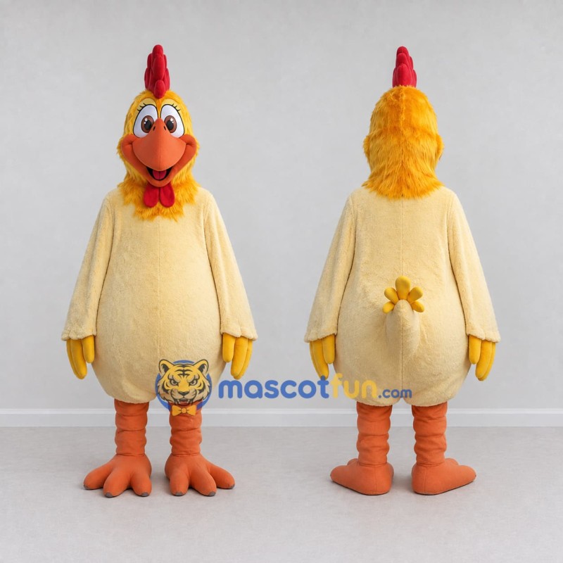 Custom Cream and Orange Chicken Character Mascot Costume Adult Full Body Suit for Farm Events Custom Cream and Orange Chicken Character Mascot Costume Adult Full Body Suit for Farm Events