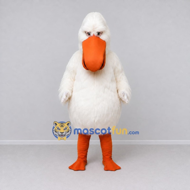Custom White and Orange Pelican Character Mascot Costume Adult Full Body Suit for Ocean Events Custom White and Orange Pelican Character Mascot Costume Adult Full Body Suit for Ocean Events