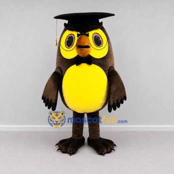 Custom Brown and Yellow Owl Graduate Character Mascot Costume Adult Full Body Suit for School Events Custom Brown and Yellow Owl Graduate Character Mascot Costume Adult Full Body Suit for School Events