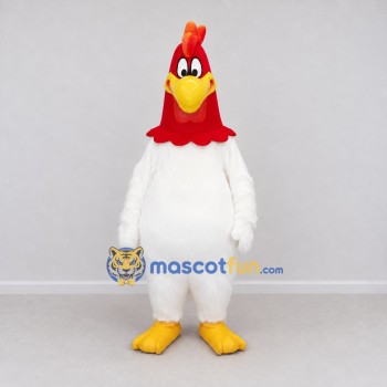 Custom White and Red Rooster Character Mascot Costume Adult Full Body Suit for Farm Events