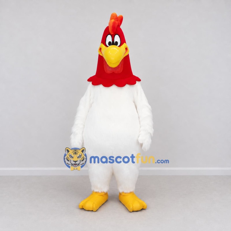Custom White and Red Rooster Character Mascot Costume Adult Full Body Suit for Farm Events Custom White and Red Rooster Character Mascot Costume Adult Full Body Suit for Farm Events