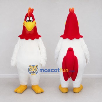 Custom White and Red Rooster Character Mascot Costume Adult Full Body Suit for Farm Events