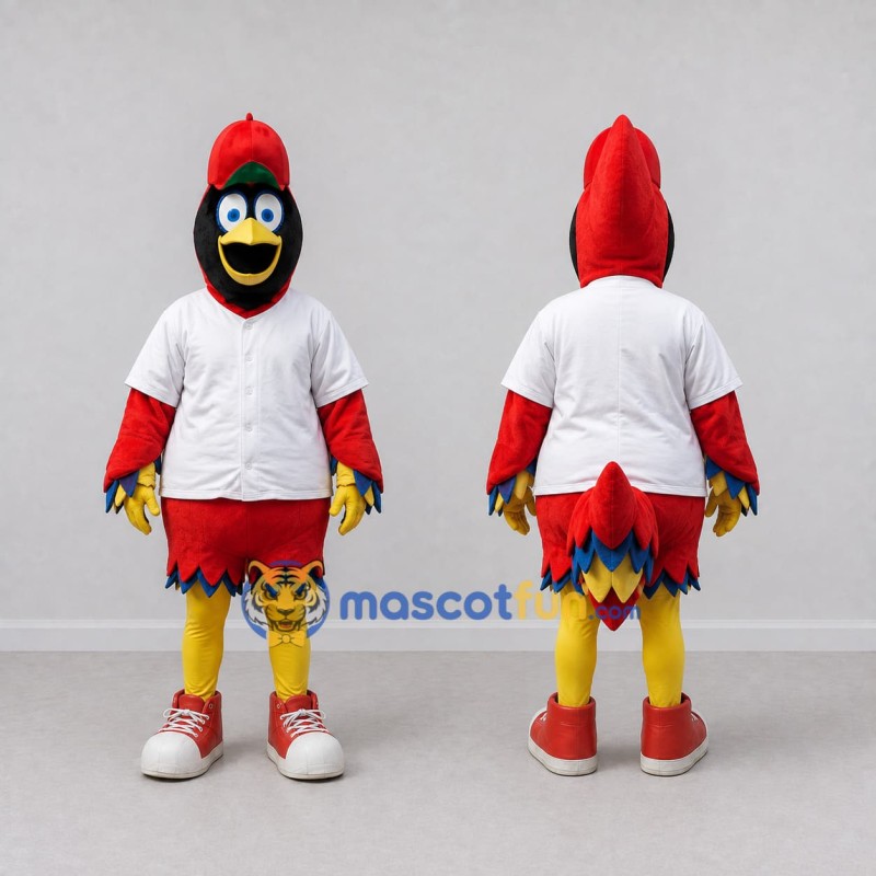 Custom Red and Blue Bird Character in a T-Shirt Mascot Costume Adult Full Body Suit for School Events Custom Red and Blue Bird Character in a T-Shirt Mascot Costume Adult Full Body Suit for School Events