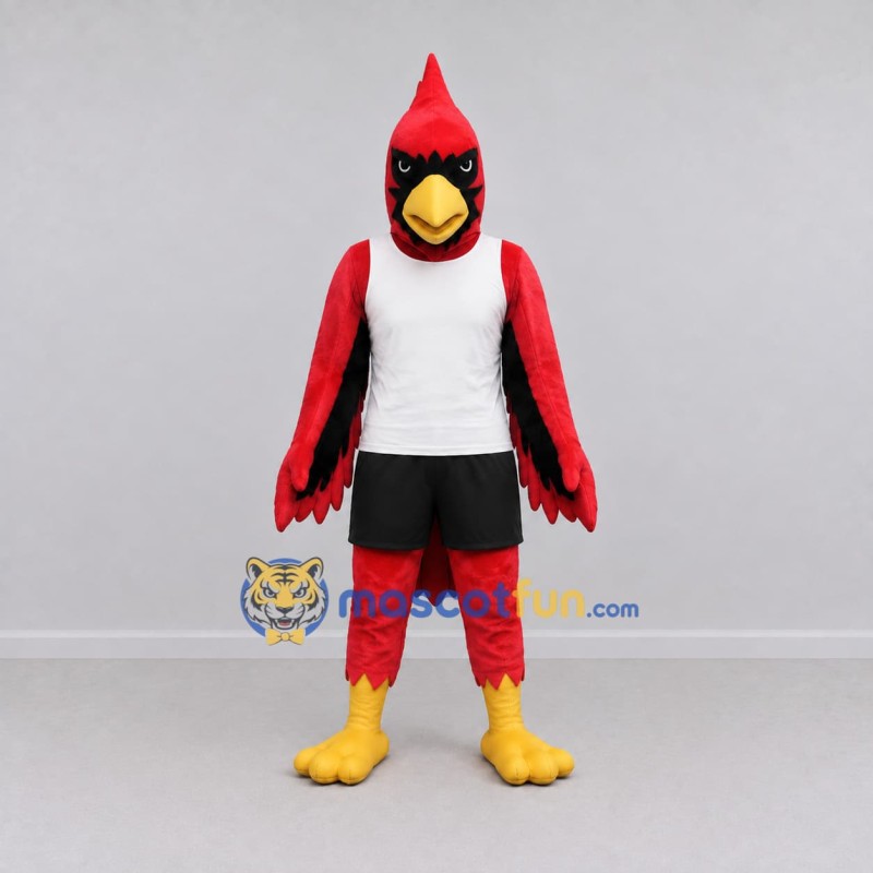 Custom Red and Black Cardinal Character in Sportswear Mascot Costume Adult Full Body Suit for Sports Events
