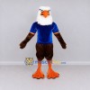 Custom Brown and White Bald Eagle Character in a Blue Shirt Mascot Costume Adult Full Body Suit for Sports Events Custom Brown and White Bald Eagle Character in a Blue Shirt Mascot Costume Adult Full Body Suit for Sports Events