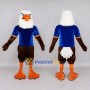 Custom Brown and White Bald Eagle Character in a Blue Shirt Mascot Costume Adult Full Body Suit for Sports Events