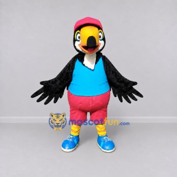 Custom Black and Pink Toucan Character in Casual Clothes Mascot Costume Adult Full Body Suit for Theme Parties
