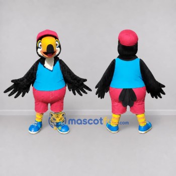 Custom Black and Pink Toucan Character in Casual Clothes Mascot Costume Adult Full Body Suit for Theme Parties