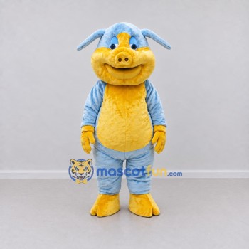 Custom Blue and Yellow Pig Character Mascot Costume Adult Full Body Suit for Farm Events Custom Blue and Yellow Pig Character Mascot Costume Adult Full Body Suit for Farm Events