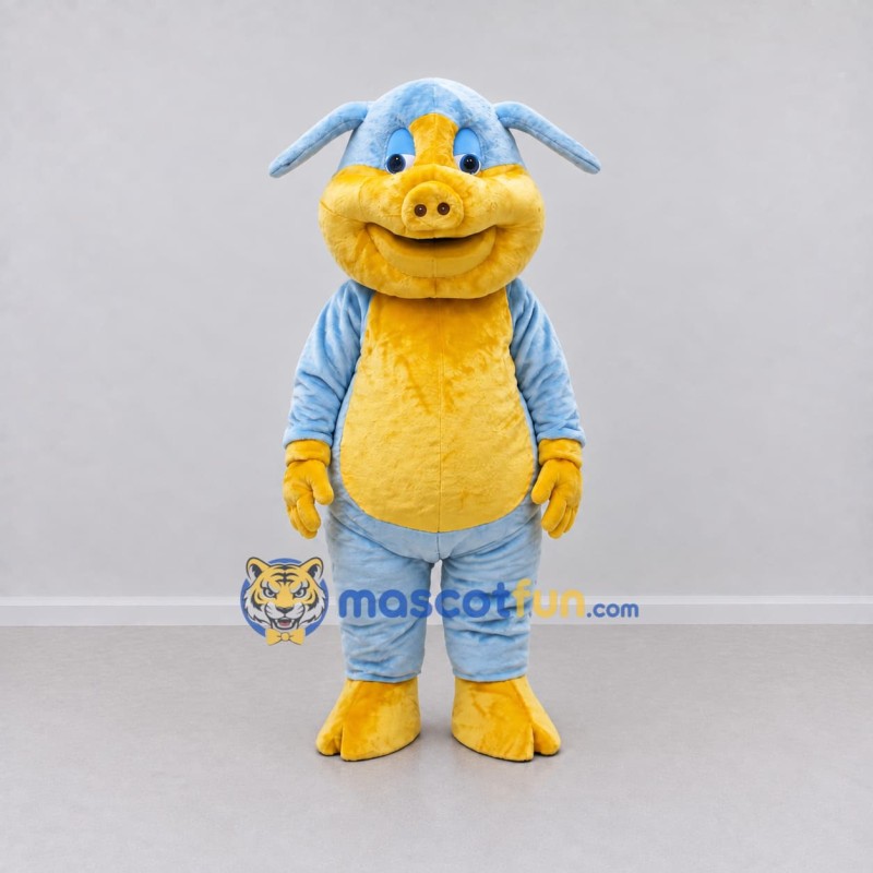 Custom Blue and Yellow Pig Character Mascot Costume Adult Full Body Suit for Farm Events Custom Blue and Yellow Pig Character Mascot Costume Adult Full Body Suit for Farm Events