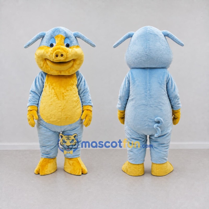 Custom Blue and Yellow Pig Character Mascot Costume Adult Full Body Suit for Farm Events Custom Blue and Yellow Pig Character Mascot Costume Adult Full Body Suit for Farm Events