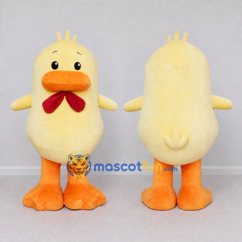 Custom Cream and Orange Duckling Character with a Bow Tie Mascot Costume Adult Full Body Suit for School Events