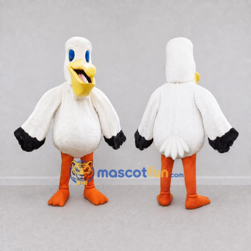 Custom White and Yellow Seabird Character Mascot Costume Adult Full Body Suit for Ocean Events Custom White and Yellow Seabird Character Mascot Costume Adult Full Body Suit for Ocean Events