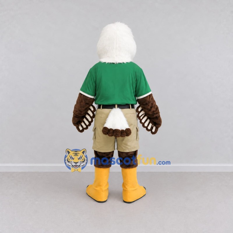 Custom Brown and White Eagle Character in a Polo Shirt Mascot Costume Adult Full Body Suit for Community Events Custom Brown and White Eagle Character in a Polo Shirt Mascot Costume Adult Full Body Suit for Community Events