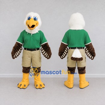 Custom Brown and White Eagle Character in a Polo Shirt Mascot Costume Adult Full Body Suit for Community Events