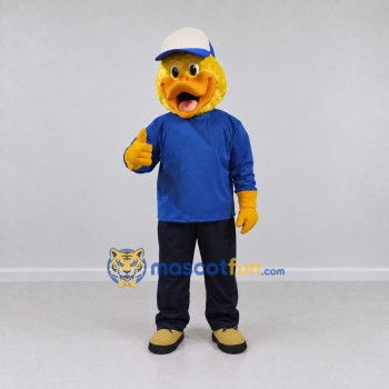 Custom Yellow and Blue Duck Character in Casual Clothes Mascot Costume Adult Full Body Suit for School Events