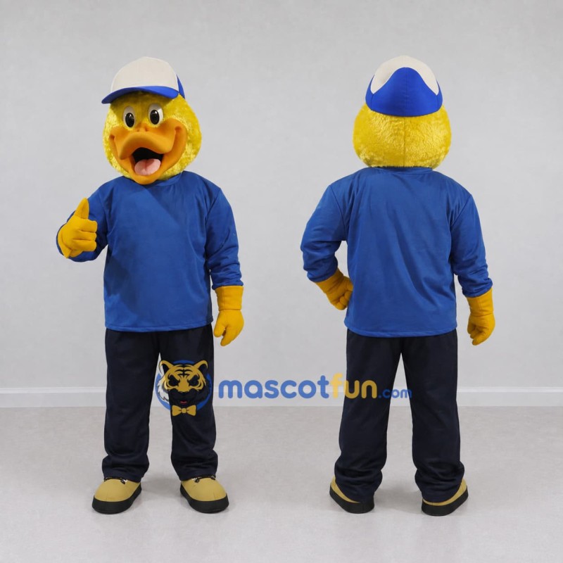 Custom Yellow and Blue Duck Character in Casual Clothes Mascot Costume Adult Full Body Suit for School Events Custom Yellow and Blue Duck Character in Casual Clothes Mascot Costume Adult Full Body Suit for School Events