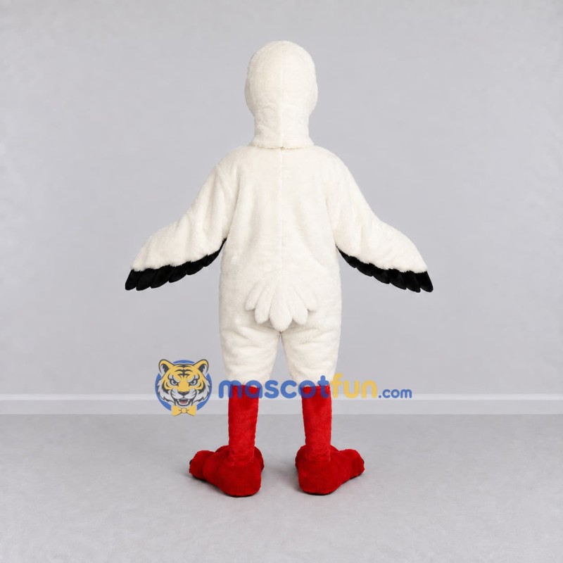 Custom White and Red Stork Character Mascot Costume Adult Full Body Suit for Wildlife Events