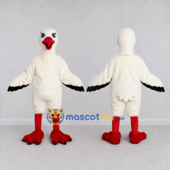 Custom White and Red Stork Character Mascot Costume Adult Full Body Suit for Wildlife Events