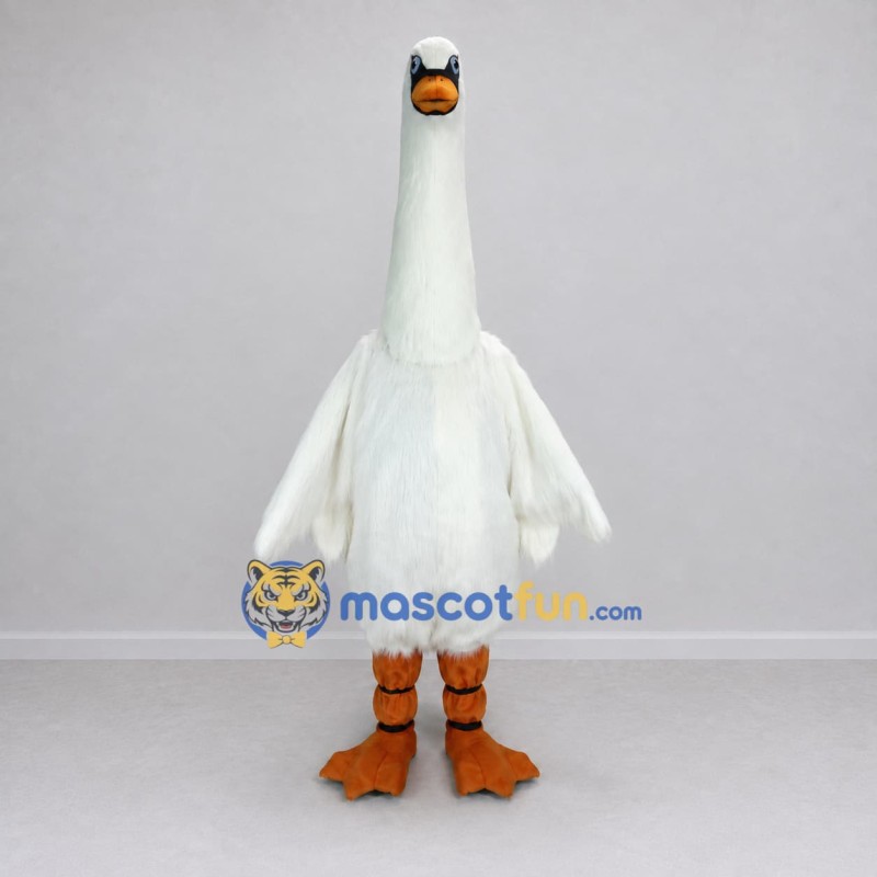 Custom White and Orange Goose Character Mascot Costume Adult Full Body Suit for Farm Events