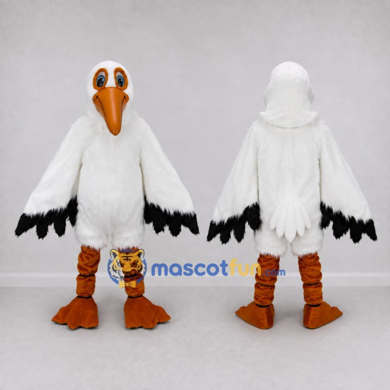 Custom White and Orange Seabird Character Mascot Costume Adult Full Body Suit for Ocean Events Custom White and Orange Seabird Character Mascot Costume Adult Full Body Suit for Ocean Events