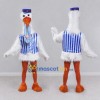 Custom White and Blue Stork Character in a Striped Vest Mascot Costume Adult Full Body Suit for Theme Parties Custom White and Blue Stork Character in a Striped Vest Mascot Costume Adult Full Body Suit for Theme Parties