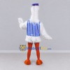 Custom White and Blue Stork Character in a Striped Vest Mascot Costume Adult Full Body Suit for Theme Parties Custom White and Blue Stork Character in a Striped Vest Mascot Costume Adult Full Body Suit for Theme Parties