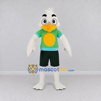 Custom White and Green Bird Character in Sportswear Mascot Costume Adult Full Body Suit for Sports Events Custom White and Green Bird Character in Sportswear Mascot Costume Adult Full Body Suit for Sports Events