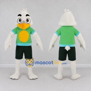 Custom White and Green Bird Character in Sportswear Mascot Costume Adult Full Body Suit for Sports Events