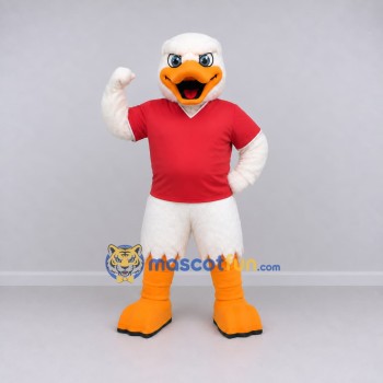 Custom White and Red Duck Character in a T-Shirt Mascot Costume Adult Full Body Suit for School Events