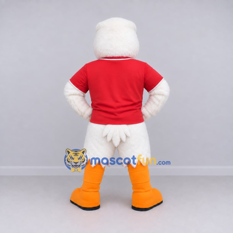 Custom White and Red Duck Character in a T-Shirt Mascot Costume Adult Full Body Suit for School Events Custom White and Red Duck Character in a T-Shirt Mascot Costume Adult Full Body Suit for School Events