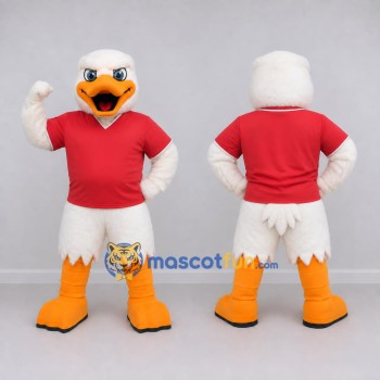 Custom White and Red Duck Character in a T-Shirt Mascot Costume Adult Full Body Suit for School Events