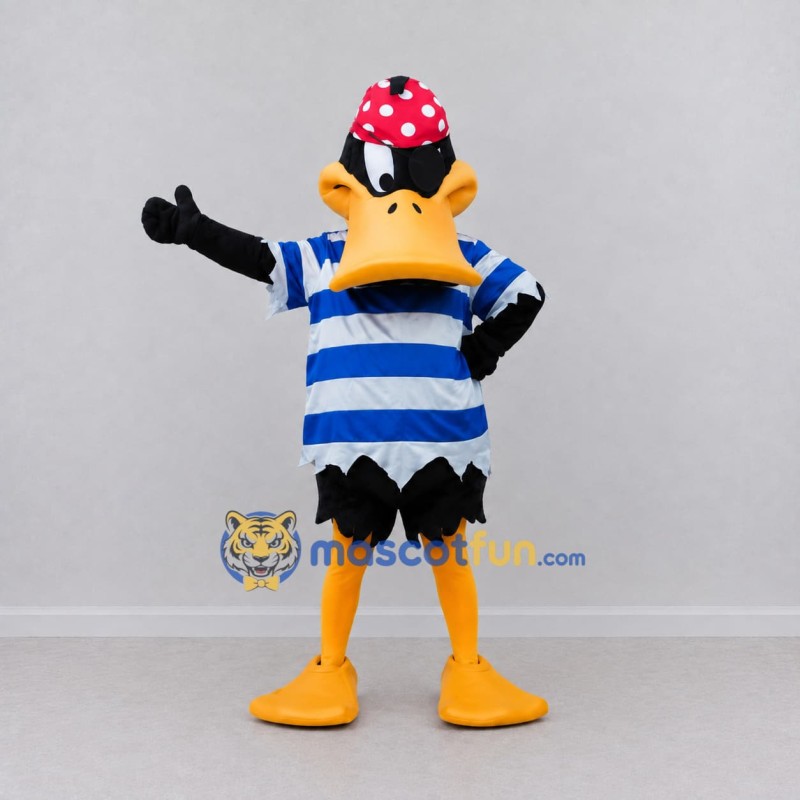 Custom Black and Blue Pirate Duck Character Mascot Costume Adult Full Body Suit for Theme Parties Custom Black and Blue Pirate Duck Character Mascot Costume Adult Full Body Suit for Theme Parties
